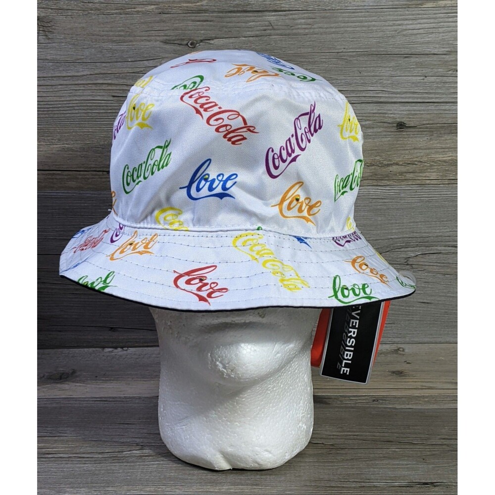 NEW Women Coca-Cola Reversible Bucket Hat - "Love" Rainbow Embroidery